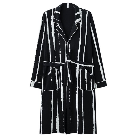 Mens Spa Bathrobe Shower Robes Long Sleeve Solid Color Fashion Sleepwear Midi Lenght Robe with Pockets