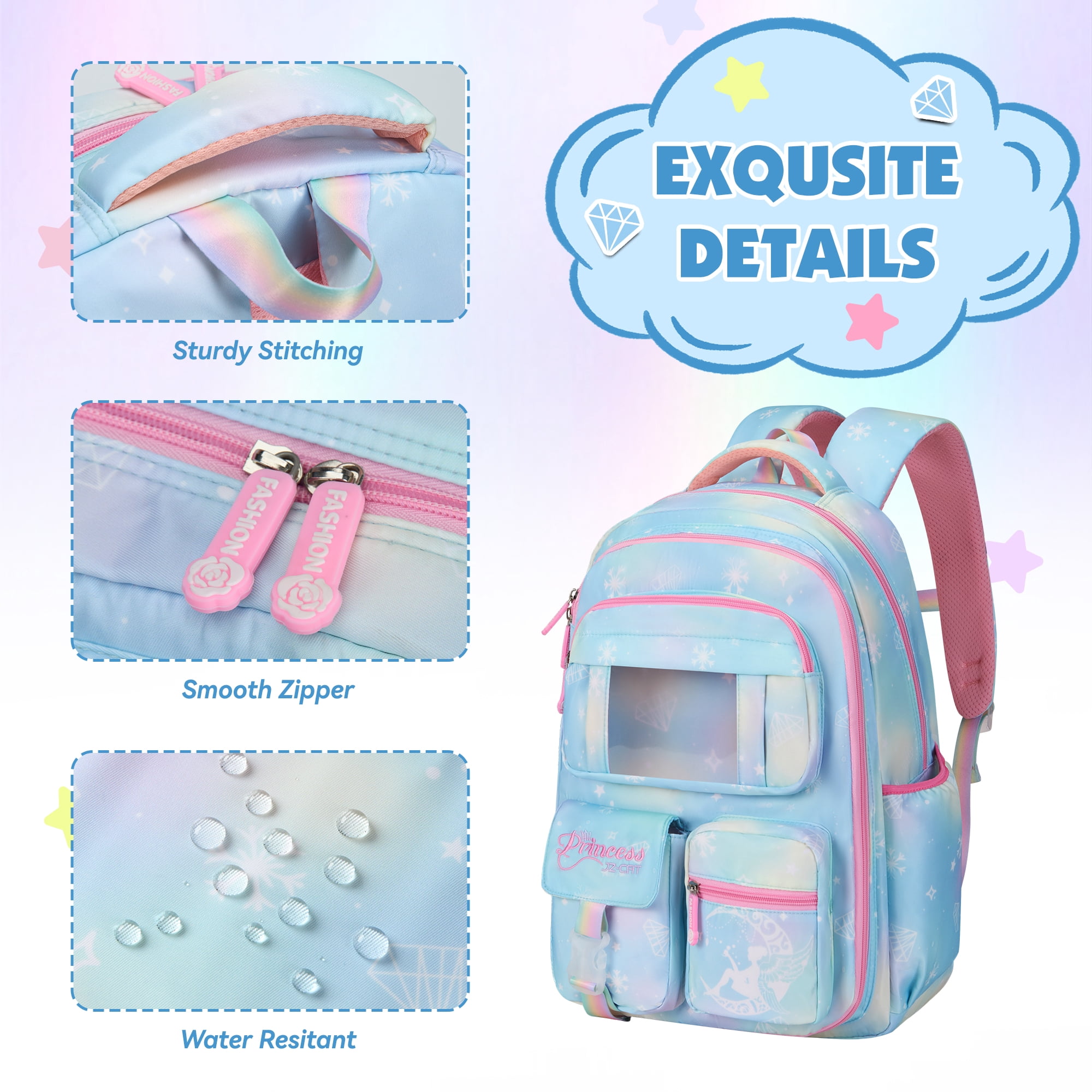 DAKIMOE School Backpack Book Bags Primary Middle School Bags for Kids Girls Teens Back to School Large Bookbags with Multi Pocket for 7-14 Years Pink