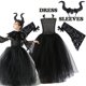 thumbnail image 1 of Disfraz de Halloween, vestido de tutú de Maléfica para niñas, vestido de princesa de malla negra de Reina Malvada, varita de cuervo para niños, trajes de Maléfica, 1 of 5