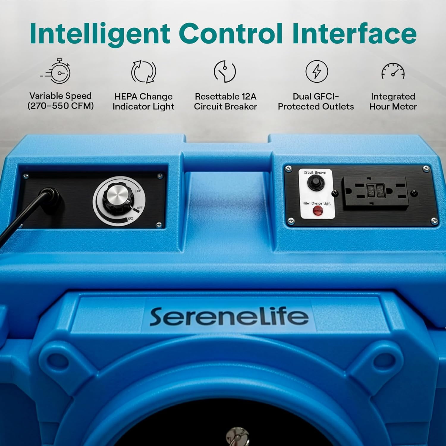 SereneLife Air Scrubber – Commercial HEPA 3-Stage Filtration System with MERV-10, Portable Air Cleaner with Carbon Filter, Adjustable Airflow for Dust & Odor Removal (Blue)