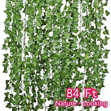 84FT 12 Strands Artificial Flowers Greenery Fake Hanging Vine Plants Silk Wisteria Garland Hanging for Home Kitchen Garden Office Wedding Wall