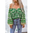 thumbnail image 3 of ABPHQTO Blusa de mujer con hombros descubiertos y borlas con estampado floral verde, 3 of 5