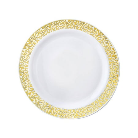 Balsacircle 10 Pcs Disposable Plastic Round Plates With Lacy Trim