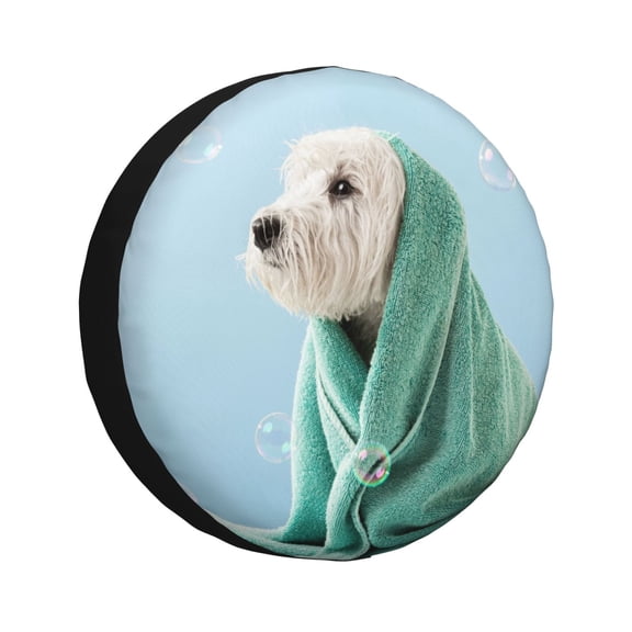 Kdxio Spare Tire Cover for RV Trailer, Waterproof Wheel Cover,Camper Spare Tire Cover Fit for Rv SUV Truck Travel Trailer 14 inch-Dog Wrapped in Towel