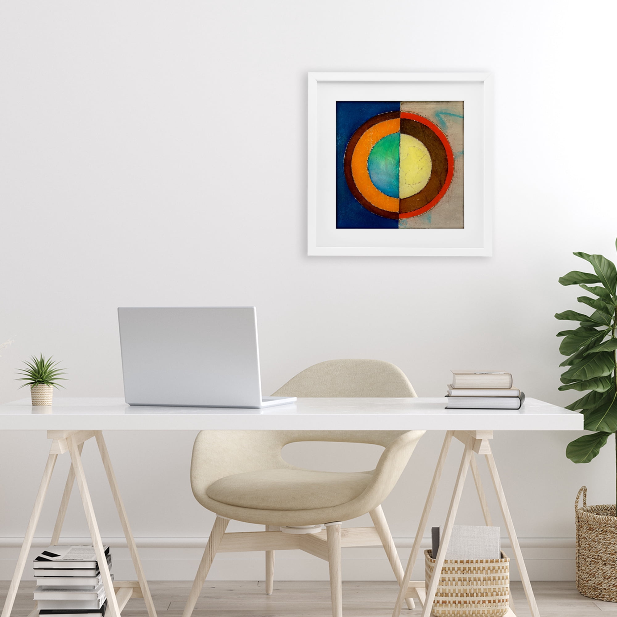 Stupell Industries Bright Vertical Circle Symmetry White Framed Print Under Glass, design by Matthew Finger