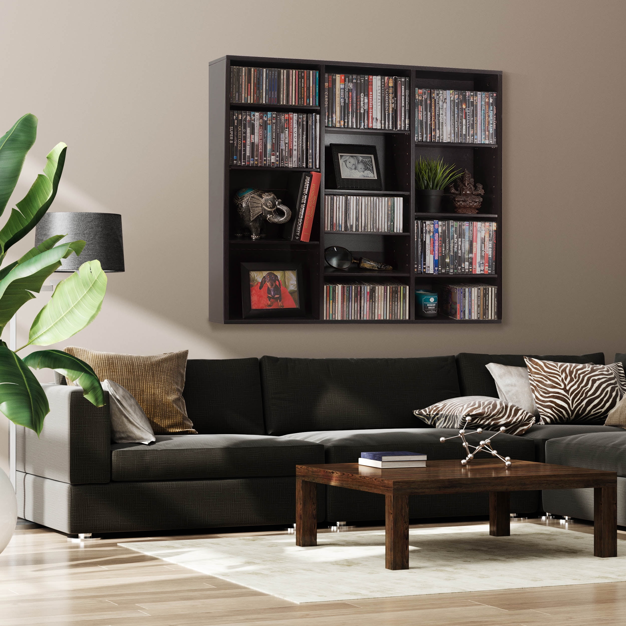 252 DVDs, 540 CDs Atlantic 36x40 Oskar Wall Mounted Adjustable Wood Media Storage Shelf Espresso