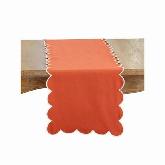 Saro Lifestyle 8123.RU1672B 72 x 16 in. Scalloped Rectangle Table Runner, Rust