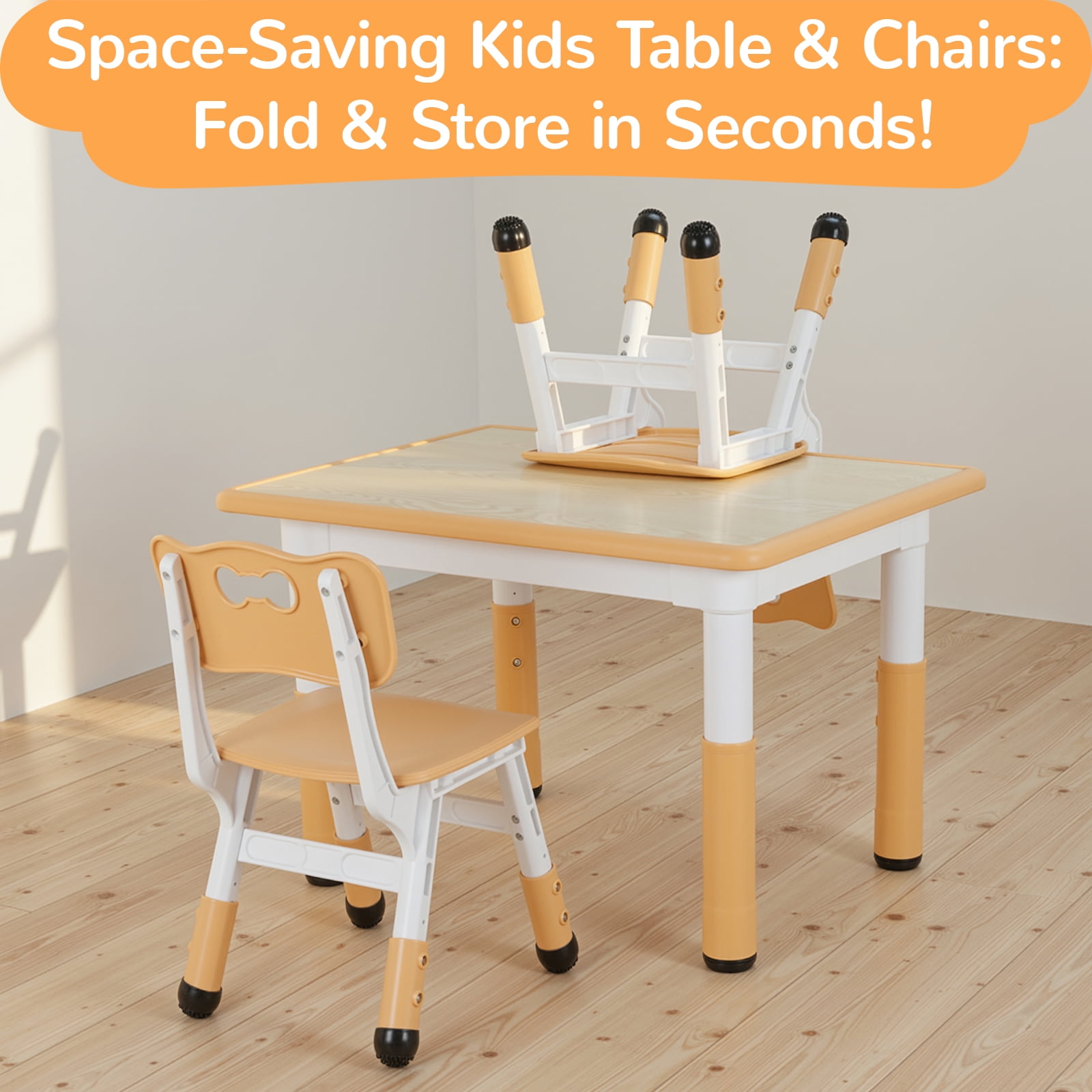 LAZY BUDDY Kids Table and 2 Chairs Set, Height Adjustable Toddler Table and Chairs Set with Graffiti Desktop, Children Activity Table for Daycare/Classroom/Home
