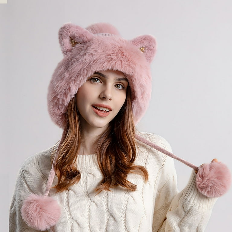 Wmkox8yii Winter Pompom Beanie Hats For Women Fluffy Knit Womens