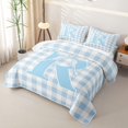 thumbnail image 3 of Catabedysis Blue Gingham Print Quilt King,Plaid Monogrammed R Design King Coverlet Set For Girls,3 Pieces, 3 of 7