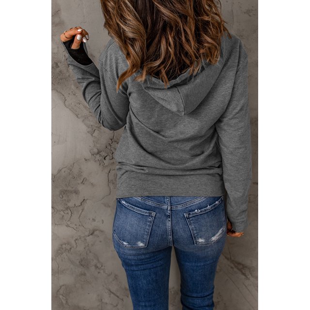 ABPHQTO Sudadera con capucha y manga con orificio para el pulgar en el bolsillo con media cremallera gris de mujer