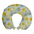 thumbnail image 1 of Floral Travel Pillow Neck Rest, High Detail and Fluffy Yellow Dahlias, Memory Foam Traveling Accessory Airplane and Car, 12", Pale Blue Yellow, by Ambesonne, 1 of 2