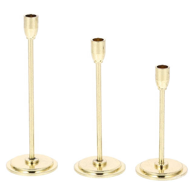 KAKOWELY 3pcs Miniature Pillar Candle Stand Small Simulation Candlestick Metal Craft Mini Candle Holder,2.17X"X0.71"X0.2"