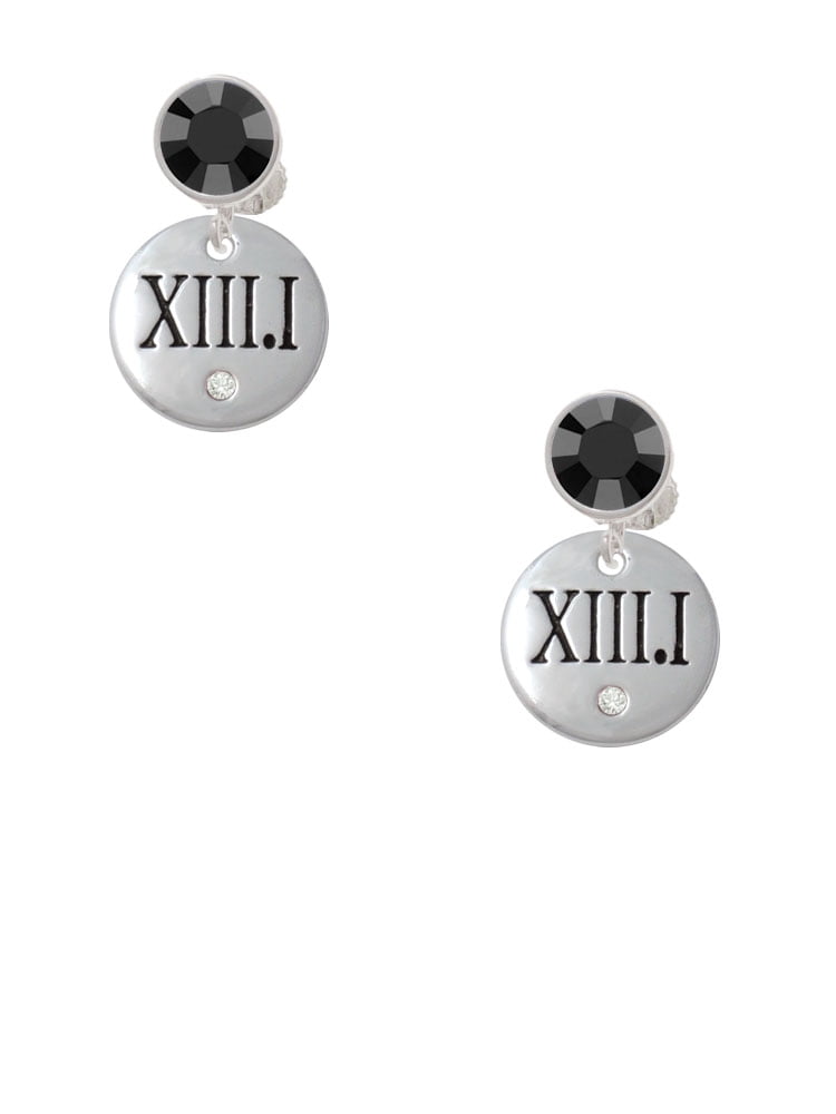 Delight Jewelry Silvertone Half Marathon with Clear Crystal Roman Numeral Black Crystal Clip on Earrings