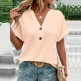 thumbnail image 6 of Blouses for Women Dressy Casual Short Sleeve V Neck Button Shirts Casual Loose Summer Tunic Tops Business Work Blouse Orange L, 6 of 7