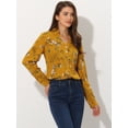 thumbnail image 2 of Blusa con botones de manga larga con cuello en V y blusas sueltas florales de gasa para mujer Amarillo XS, 2 of 6