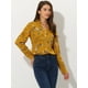 thumbnail image 2 of Blusa con botones de manga larga con cuello en V y blusas sueltas florales de gasa para mujer Amarillo L, 2 of 6