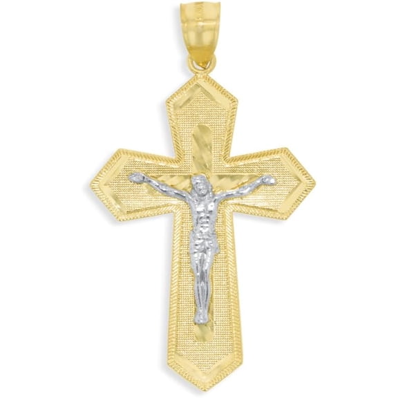 Floreo 10k Yellow Gold Diamond Cut Classic Greek Crucifix Pendant - (Large, 3mm)