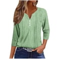 thumbnail image 2 of Qulqfy V-Neck Womens T Shirts Loose-Fitting 3/4 Length Sleeve Causal Tunic Vacation Button Tops for Women Trendy 3XL, 2 of 5
