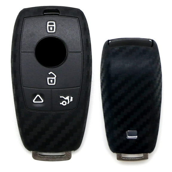 Carbon Fiber Pattern Soft Silicone 4-Button Full Coverage Key Fob Case Mercedes 2017-up E, 2018-up S, 2019-up G, 2020-up A C CLA CLS GLB GLC GLE GLS-Class Gen3 IYZMS2 Smart Key
