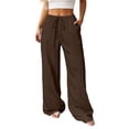 thumbnail image 2 of MAOQHI Women's Pants Summer Casual Trousers with Textured Knot Waist Pockets Wide Leg Pants for Everyday Comfort, 2 of 6