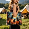thumbnail image 5 of Shadoumai Halloween Quilted Tote Bag for Women, Pumpkin Black Cat Witch Hat Print Large Spacious Handbag, Reusable Shopping Bag, 5 of 8