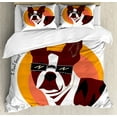 thumbnail image 1 of Saying Duvet Cover Set King Size, Cool Dog with Retro Sunglasses Animal Portrait on Circular Background with Words, Decorative 3 Piece Bedding Set with 2 Pillow Shams, Multicolor, by Ambesonne, 1 of 3