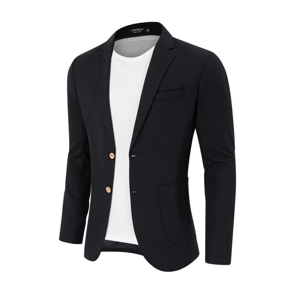 Men's Casual Blazer Linen Sport Coat Two Button Lightweight Jackets Business Daily Suit Black S