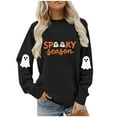thumbnail image 5 of Womens Halloween Crewneck Sweatshirt Long Sleeve Loose Ghost Shirts Fashion Trendy Pullover Fall Clothes Black, M, 5 of 7