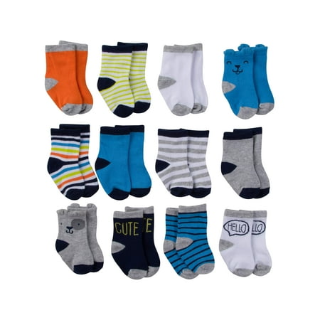 Onesies Brand Assorted Stay-on Jersey Crew Socks, 12-Pack (Baby