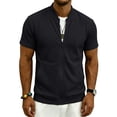 thumbnail image 4 of FAWUUDO Men's Waffle Tops Solid Color Zipper Quick Dry Lightweight Breathable Workout Gym Short Sleeve Black, 4 of 5
