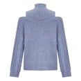 thumbnail image 6 of Blmnix Womens Off The Shoulder Turtleneck Sweaters Blue Long Sleeve Workout Clothes for Women, 6 of 6