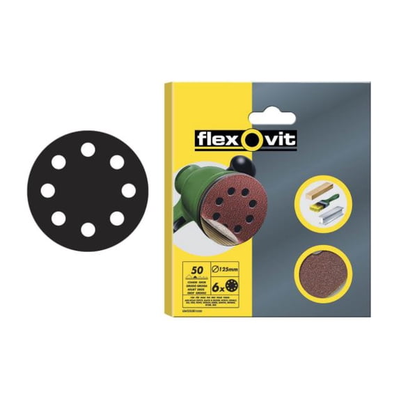 Flexovit - Hook & Loop Sanding Disc 115mm Coarse 50G (Pack 6)