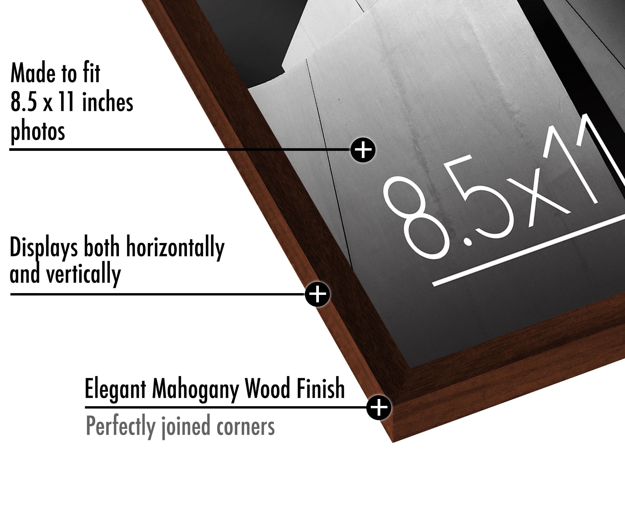 Americanflat 8.5x11 Thin Picture Frame in Mahogany with Polished Glass - Horizontal and Vertical Formats for Wall and Tabletop