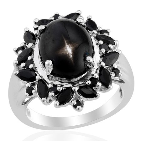Silver Plated Star Shape - Silver Platinum Plated Black Spinel Star Chrome Diopside Statement Ring Size 5