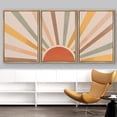 thumbnail image 3 of IDEA4WALL Framed Canvas Print Wall Art Set of 3 Geometric Shining Sun with Multicolor Rays of Light Astronomy & Space Sky Abstract Mid-Century Modern Art for Home Decor - Natural 24"x36"x3, 3 of 5