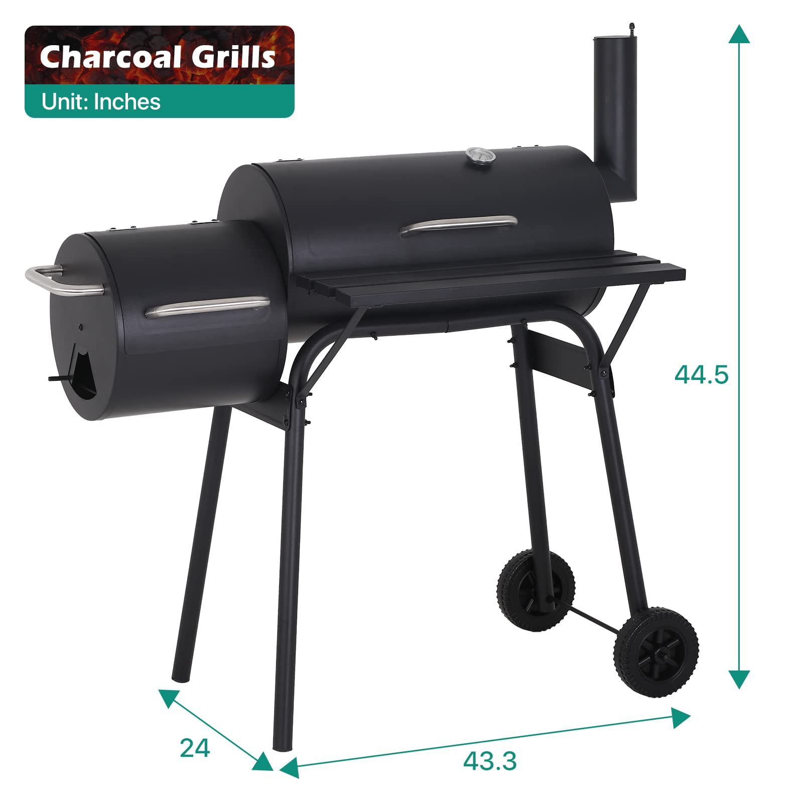 NiamVelo BBQ Charcoal Grills Outdoor BBQ Grill Camping Grill, Stainless Steel Grill Offset Smoker with Cover, Portable BBQ Barbecue Grill for Picnic Camping Party, Black