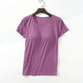 thumbnail image 2 of DeHolifer Women's Tops Solid Color Crewneck Short Sleeve T Shirt Homewear with Chest Pad Purple 2XL, 2 of 4