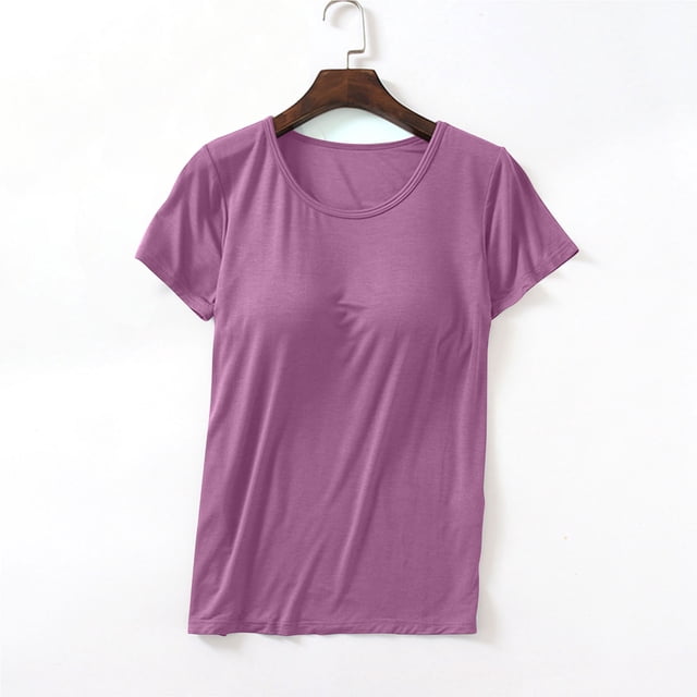 LSLJS Haut de Maison Uni pour Femmes avec Coussinet de Poitrine pour Vêtements d'Extérieur et de Base, Hauts de Pyjama d'Été pour Femmes