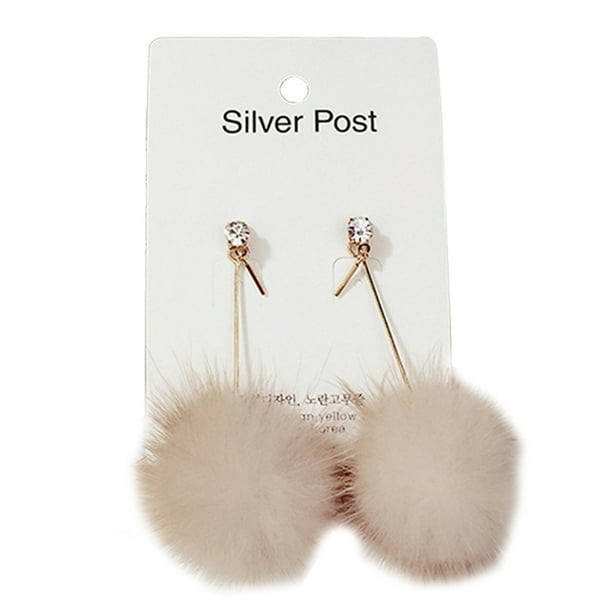 Pom Pom Dangle Earrings Fashion Rhinestone Fluffy Drop Earrings Pendant Earrings