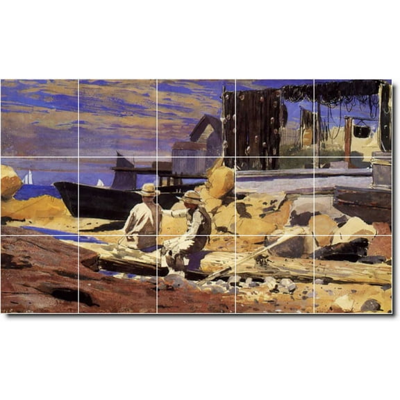 Ceramic Tile Mural-Winslow Homer Waterfront Painting 461. 21.25" w x 12.75" h using (15) 4.25 x 4.25 ceramic tiles