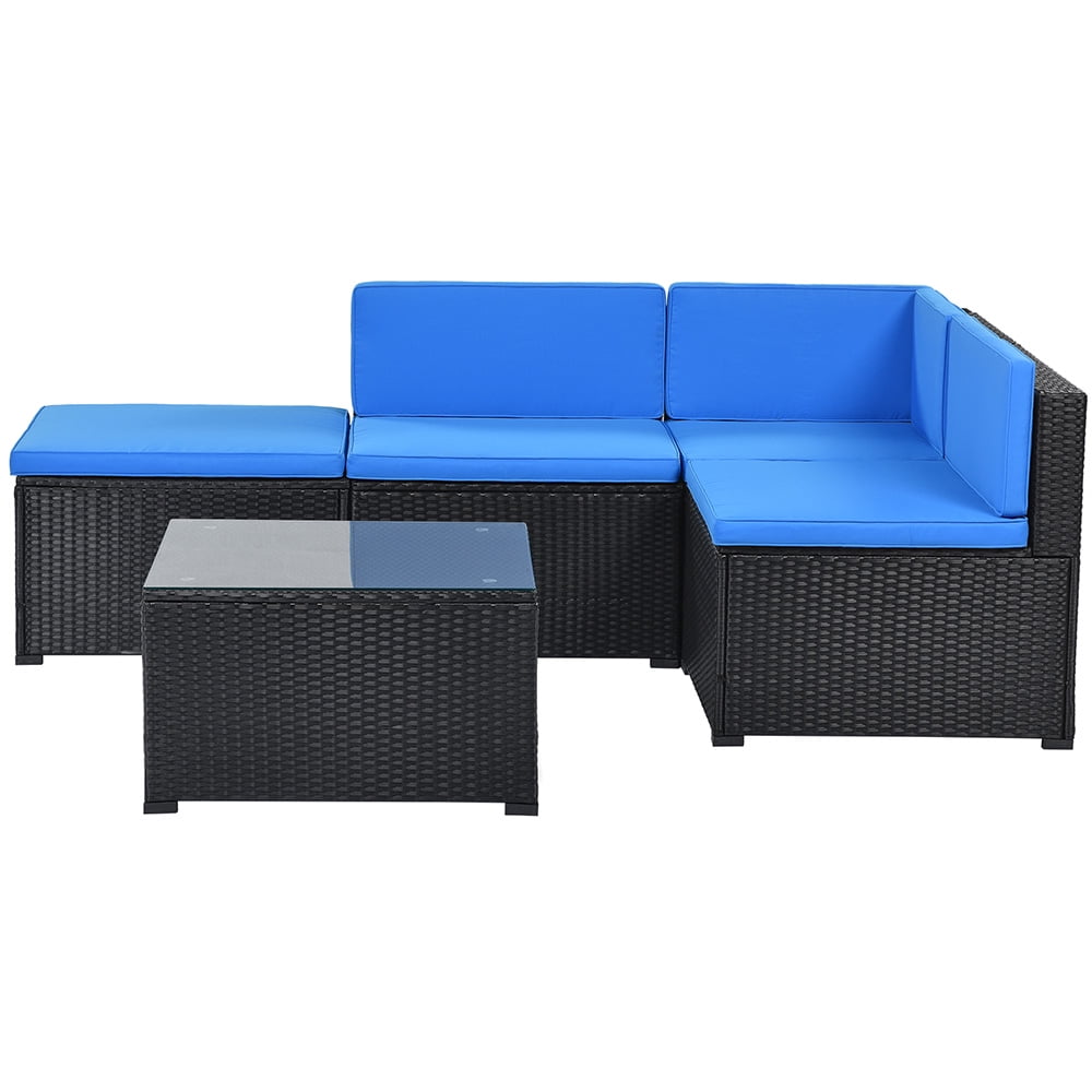 CUH Solid Color Coffee Table Sofa Set Rattan Outdoor PE Wicker 5Piece