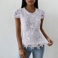 thumbnail image 5 of Lenago Wonens Tops Tops Women Tops Wimens Tops Ladies' Casual And Fashionable Round Neck Lace Petal Short Sleeved Top White XXXL, 5 of 6