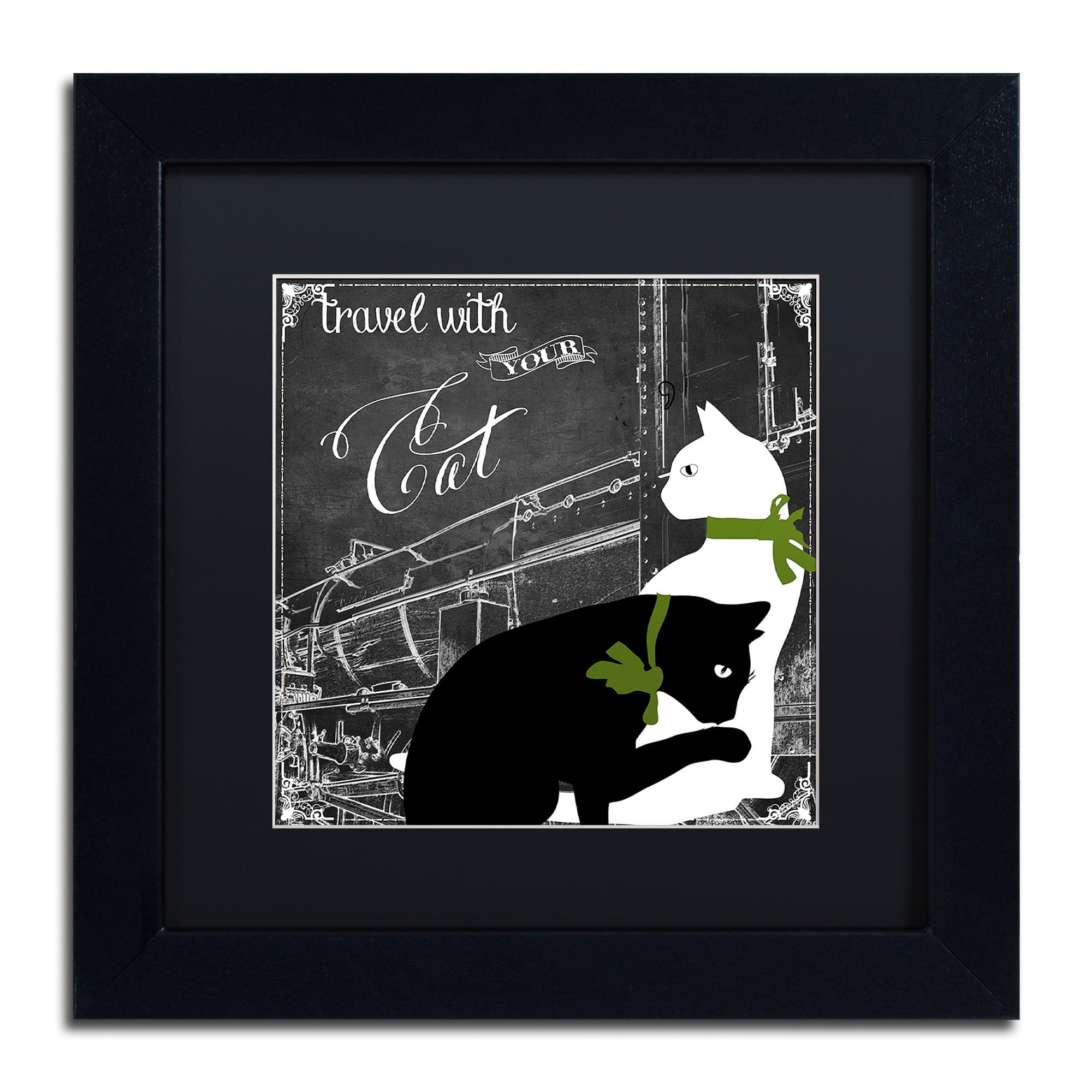 Trademark Fine Art "Travel With Your Cat" Canvas Art by Color Bakery, Black Matte, Black Frame