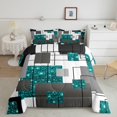thumbnail image 1 of YST Teal Glitter Sequins Grids Comforter Set, Black Grey Abstract Geometric, King, 1 of 6