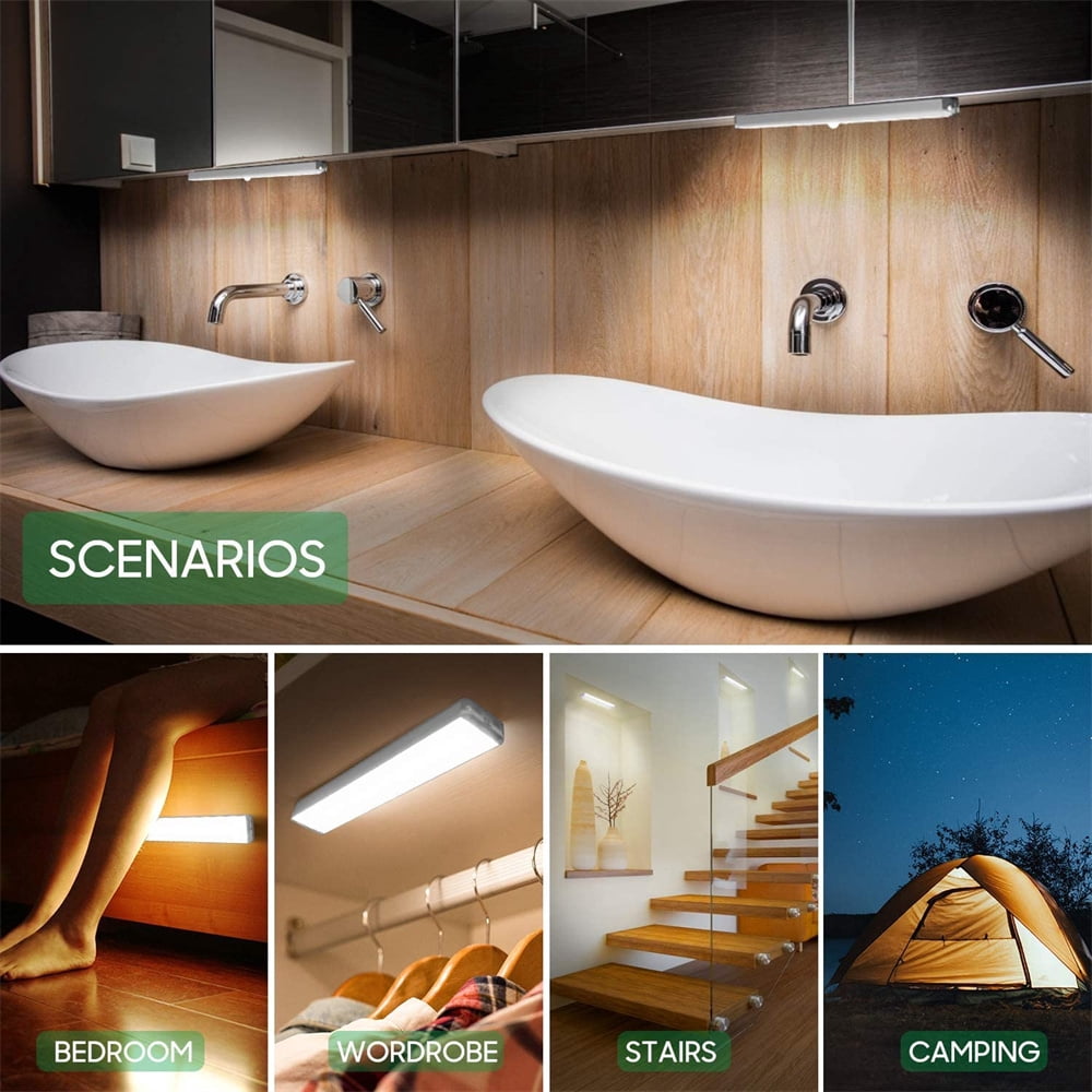 3-Pack Wireless LED Closet Light, Rechargeable Motion Sensor Version with Dimmer, 24 LED Night Light Bar, You Can Stick It Anywhere, Under Cabinet, for Stairs, Closet, Kitchen