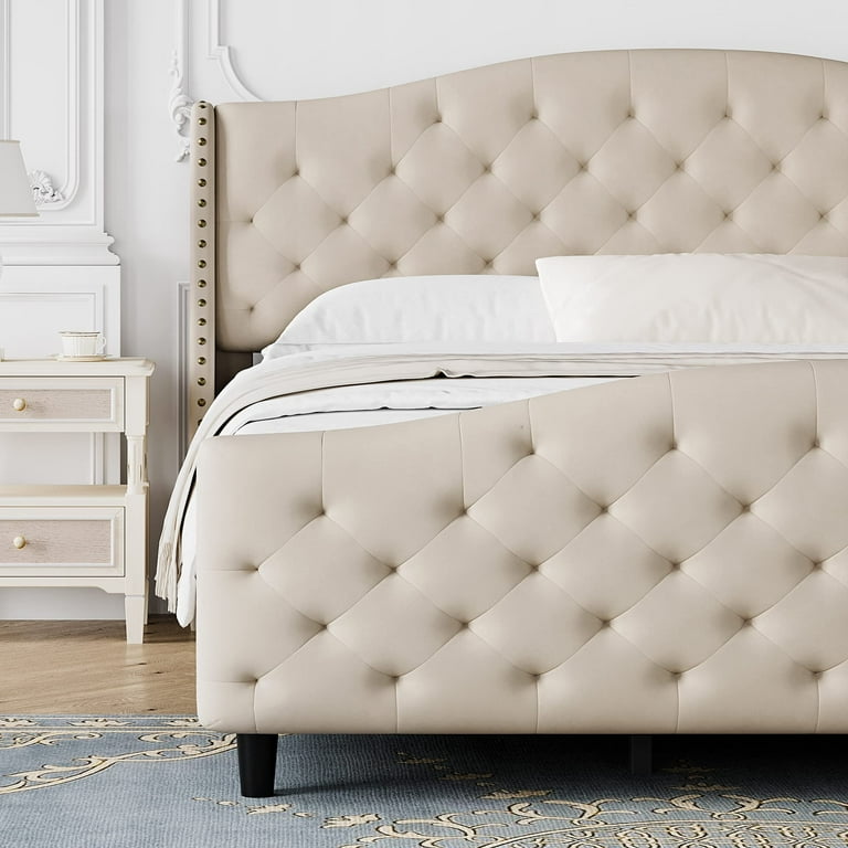 Simple Modern Upholstered Bed - Cream