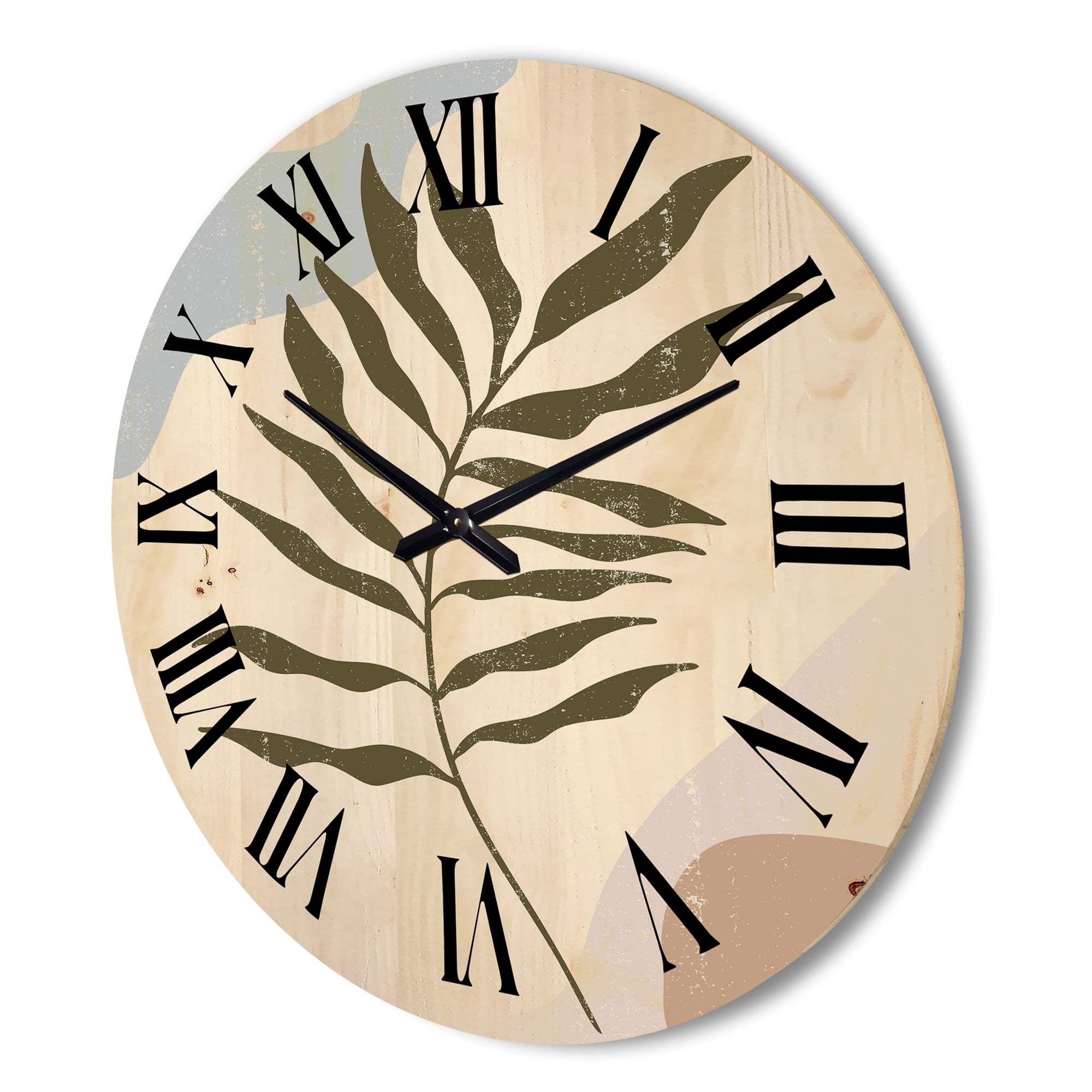 Designart 'Abstract Botanical Minimalist Leaf In Earth Tones I' Modern Wood Wall Clock