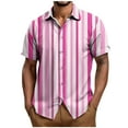thumbnail image 2 of Tops for Men under $5 Short Sleeve Stripe Turdown Collar Button Up Casual Summer Shirt Pink M, 2 of 5