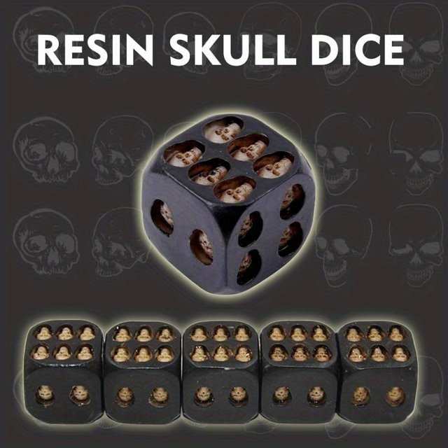 5pcs, Black Antique Skull Dice - Perfect for Parties and Gaming